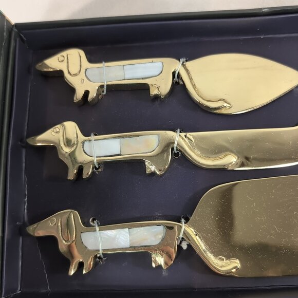 Anthropologie 3 Cheese Knives Weiner Dogs Gold Mother Pearl Mackenzie Dachshund - Picture 4 of 9